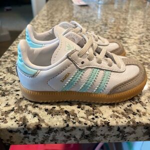 Toddler Adidas Samba White and Blue Shoes